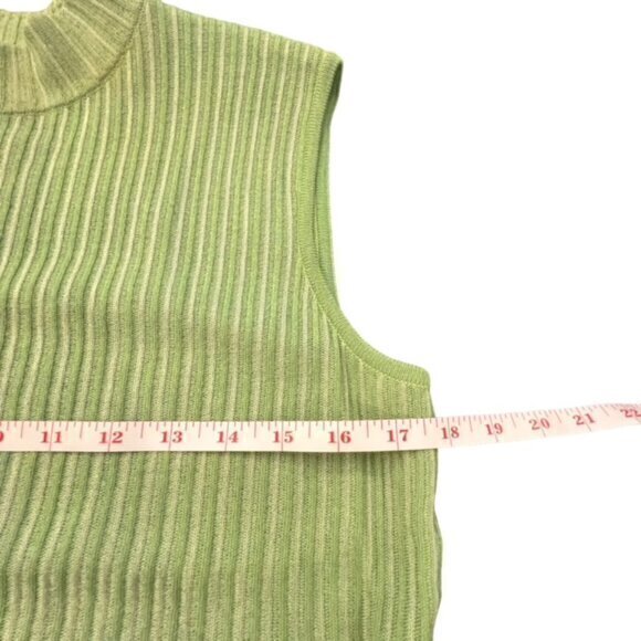 St. John Top Knit Mock Neck Sleeveless Two Tone Green SMALL Vintage Neck Warmer - Picture 3 of 16